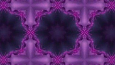 Mor ve pembe yıldız patlamalarının kaleydoskopik desenini gösteren büyüleyici bir video, dinamik bir şekilde gelişiyor ve dönüşüyor..