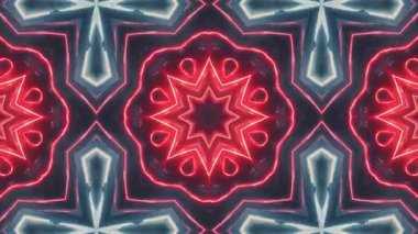 Kırmızı ve mavi geometrik şekillerden oluşan bir kaleydoskop içeren soyut video büyüleyici ve dinamik bir görsel deneyim yaratıyor..