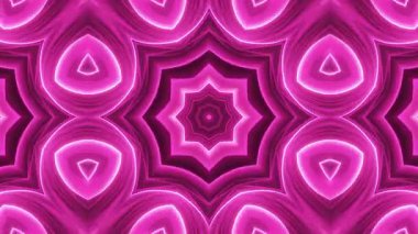 Koyu pembe ve açık pembe renkli karmaşık kaleydoskop tasarımı. Simetrik desenler ve parlayan çizgiler büyüleyici bir etki yaratır..
