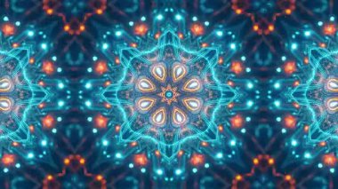 Büyüleyici bir video, parlayan geometrik şekillerin ve dinamik ışık desenlerinin kaleydoskopunu gösteriyor, görsel olarak çarpıcı soyut bir görüntü yaratıyor..