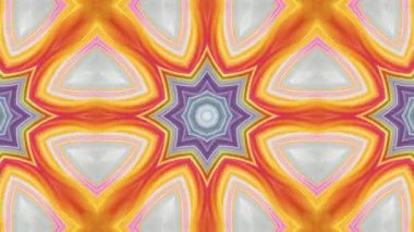Dinamik kaleydoskopik desenler gösteren büyüleyici bir video. Yıldız patlaması tasarımları canlı renk paletleri arasında kayar, hipnotik görsel bir deneyim yaratır..