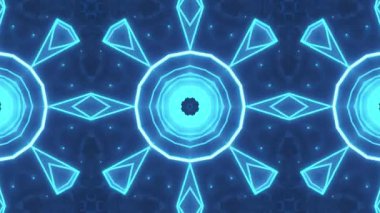 Evrimleşen geometrik neon ışık desenlerini içeren soyut video simetrik mavi kaleydoskop. Dinamik şekiller ve formlar büyüleyici bir görsel deneyim yaratır..