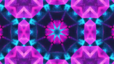 Pembe ve mavi geometrik şekillerin kaleydoskopik desenini gösteren canlı bir video. Tasarım baştan sona değişiyor..