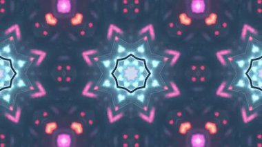 Gök mavisi ve pembe yıldız patlamalarının kaleydoskopik desenli büyüleyici bir video, yavaşça kayıyor ve değişiyor..