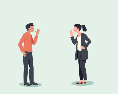 Sıradan bir ortamda iki kişinin sohbet ettiği bir görüntü. Basit ve temiz bir tasarım, sosyal, iletişim ya da yaşam tarzı temaları için mükemmel.