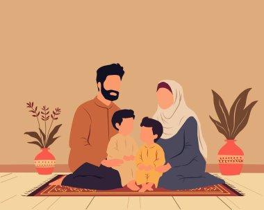 Illustration of a Muslim family gathering during the holy month of Ramadan, symbolizing love, togetherness, and devotion. Perfect for themes related to fasting, prayers, and festive moments clipart