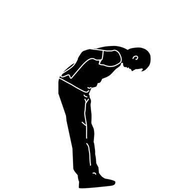 Öne doğru eğilen bir adamın silüeti, zayıf duruşu ya da sırt gerilmesini gösteriyor. Duruş farkındalığı, ergonomik, omurga sağlığı veya fizik tedavi içeriği için kullanışlı