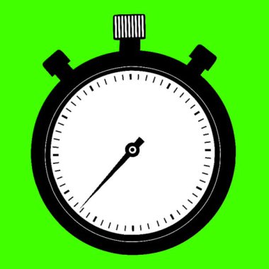 Siyah bir kronometrenin yeşil ekranda tıklayan eliyle canlandırması. Geri sayım, aciliyet, hız veya spor temalı hareket arkaplanı için mükemmel