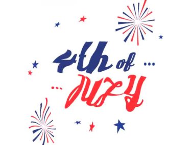 Animasyon 4 Temmuz 'da kırmızı ve mavi havai fişekler ve yıldızlarla karşılandı. Amerika 'nın Bağımsızlık Günü' nü tipografi ve hareketle vatanseverce kutluyoruz