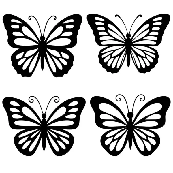 Zarif Kelebek Siluet Simgeleri. Vektör Resimleri.