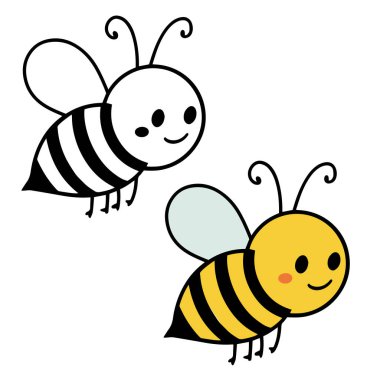 Şirin arı silueti. Vektör çizimi. beyaz arkaplan.