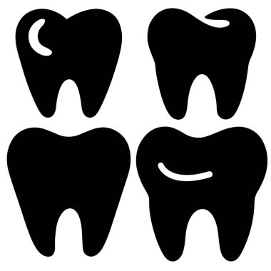 Diş Simgesi Silueti Diş Hekimliği sembolü. Tıbbi işaret. Diş sağlığı. Diş izi. Temiz diş. Vektör İllüstrasyonu. Beyaz Arkaplanda İzole Edilmiş.