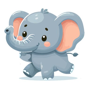 Beyaz arkaplanda Şirin Fil Vektör Çizim Çizimi