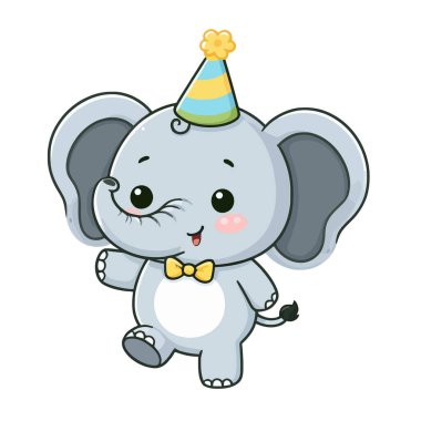 Beyaz arkaplanda Şirin Fil Vektör Çizim Çizimi