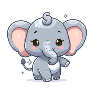 Beyaz arkaplanda Şirin Fil Vektör Çizim Çizimi