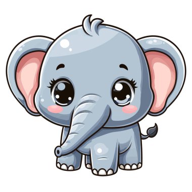 Beyaz arkaplanda Şirin Fil Vektör Çizim Çizimi