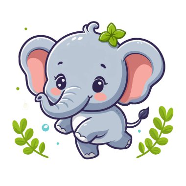 Beyaz arkaplanda Şirin Fil Vektör Çizim Çizimi