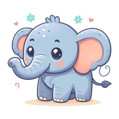 Beyaz arkaplanda Şirin Fil Vektör Çizim Çizimi