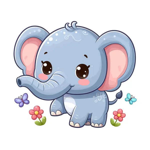 Beyaz arkaplanda Şirin Fil Vektör Çizim Çizimi