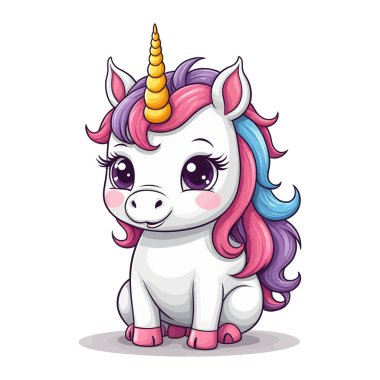 Beyaz arkaplanda izole edilmiş şirin tek boynuzlu at vektör çizimi