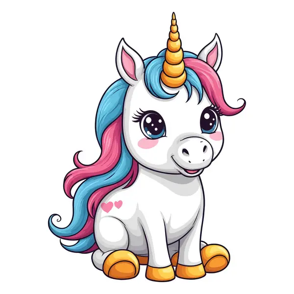 Beyaz arkaplanda izole edilmiş şirin tek boynuzlu at vektör çizimi