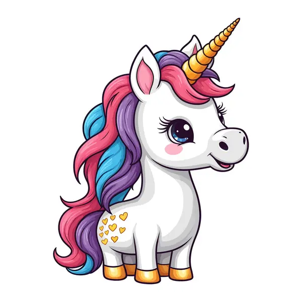 Beyaz arkaplanda izole edilmiş şirin tek boynuzlu at vektör çizimi