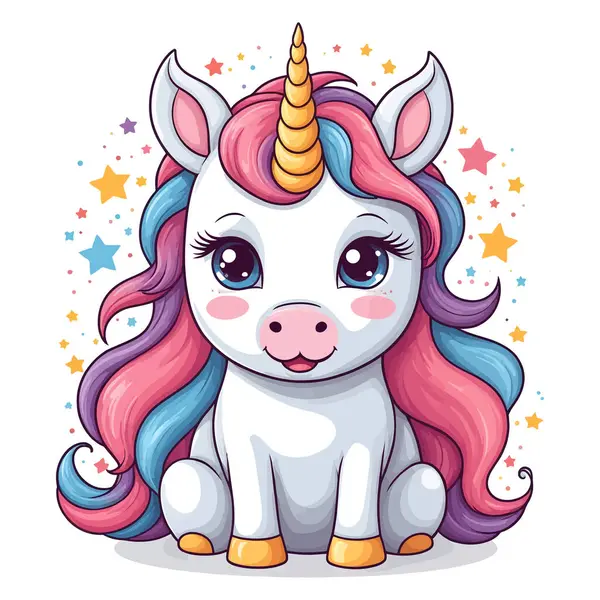 Beyaz arkaplanda izole edilmiş şirin tek boynuzlu at vektör çizimi