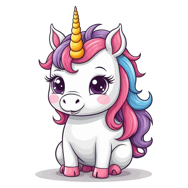 Beyaz arkaplanda izole edilmiş şirin tek boynuzlu at vektör çizimi