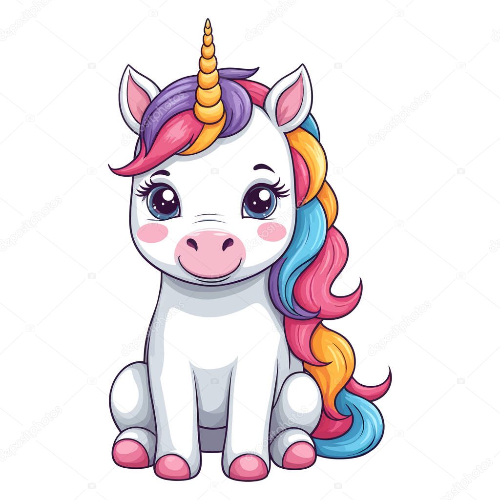 Cute Unicorn Vector Cartoon Illustration Isolated On White Background