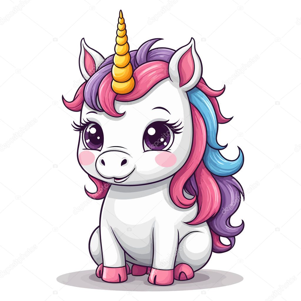 Cute Unicorn Vector Cartoon Illustration Isolated On White Background