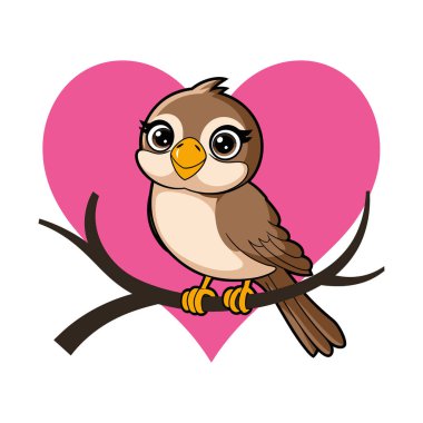 Beyaz arkaplan illüstrasyonunda sevimli kuş vektörü çizgi filmi çizimi