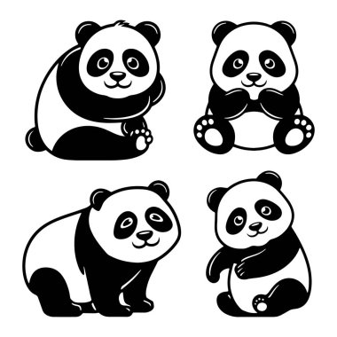 Panda Simgesi Vektör Silüeti Biçimi Beyaz Arkaplanda İzole Edildi, İllüstrasyon