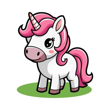 Beyaz arkaplanda izole edilmiş şirin tek boynuzlu at vektör çizimi