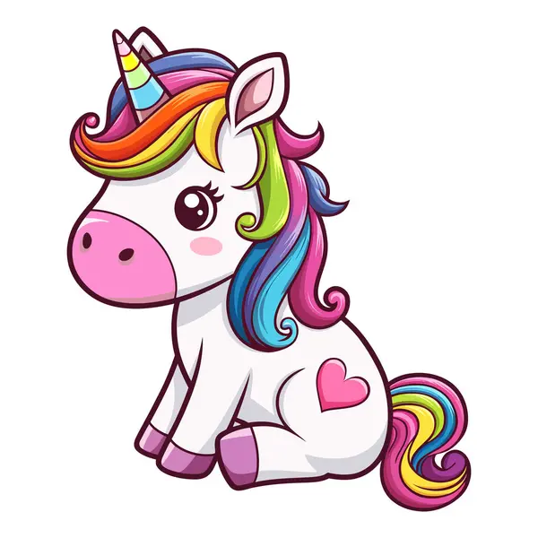 Beyaz arkaplanda izole edilmiş şirin tek boynuzlu at vektör çizimi