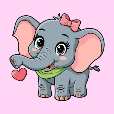 Beyaz arkaplanda Şirin Fil Çizgi Fili Vektör illüstrasyonu