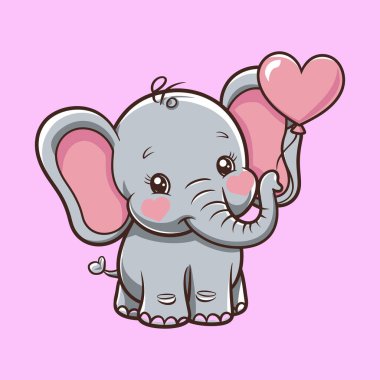 Beyaz arkaplanda Şirin Fil Çizgi Fili Vektör illüstrasyonu