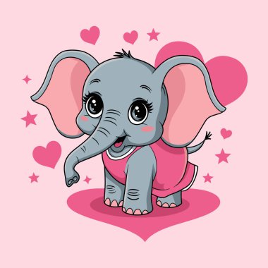 Beyaz arkaplanda Şirin Fil Çizgi Fili Vektör illüstrasyonu