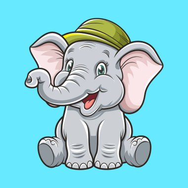 Beyaz arkaplanda Şirin Fil Çizgi Fili Vektör illüstrasyonu