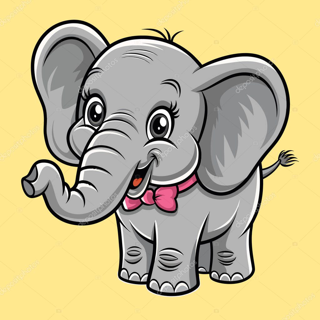 Cute Elephant Cartoon Vector illustration on white background
