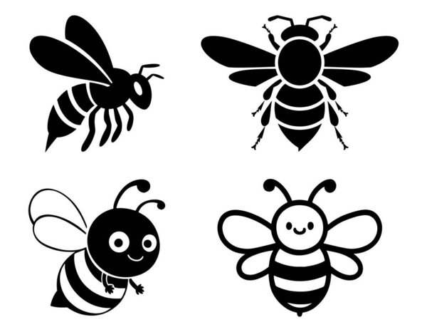 Bee silhouette. vector illustration. on white background.