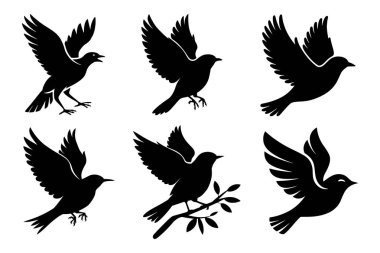 Kuş koleksiyonu siluet vektörü simge illüstrasyonu beyaz arkaplanda izole edildi