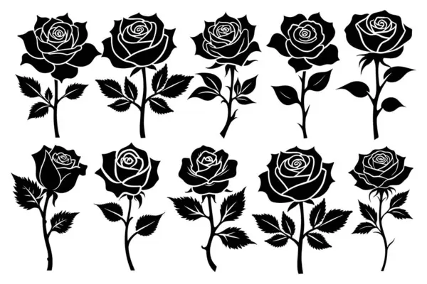 Gül Çiçeği Silüet Simgeleri Vektör Resimleri Koleksiyonu