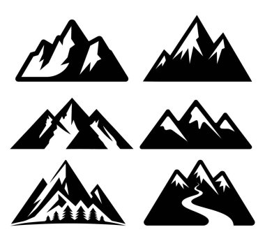 Beyaz arkaplanda dağ silueti simgeleri Vektör Resimleri