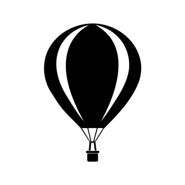 Sıcak hava balonu illüstrasyonunun vektör silueti. Seyahat için hava taşımacılığı. Beyazlar üzerinde izole edilmiş.