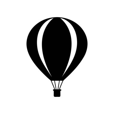 Sıcak Hava Balonu Silueti Simge Vektör İllüzyonu Beyaz Arkaplanda, Logolar ve Dcor için mükemmel. Sıcak Hava Balonunun Siyah ve Beyaz Silüeti 