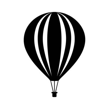 Sıcak Hava Balonu Silueti Simge Vektör İllüzyonu Beyaz Arkaplanda, Logolar ve Dcor için mükemmel. Sıcak Hava Balonunun Siyah ve Beyaz Silüeti 