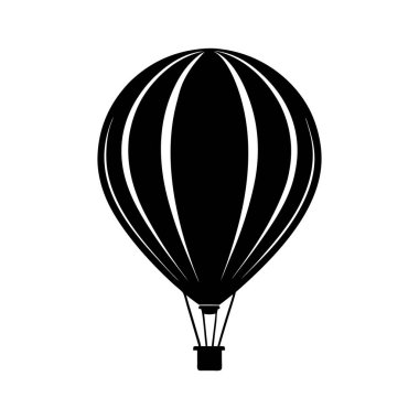 Sıcak Hava Balonu Silueti Simge Vektör İllüzyonu Beyaz Arkaplanda, Logolar ve Dcor için mükemmel. Sıcak Hava Balonunun Siyah ve Beyaz Silüeti 