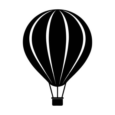 Sıcak Hava Balonu Silueti Simge Vektör İllüzyonu Beyaz Arkaplanda, Logolar ve Dcor için mükemmel. Sıcak Hava Balonunun Siyah ve Beyaz Silüeti 