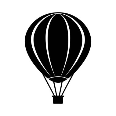 Sıcak Hava Balonu Silueti Simge Vektör İllüzyonu Beyaz Arkaplanda, Logolar ve Dcor için mükemmel. Sıcak Hava Balonunun Siyah ve Beyaz Silüeti 