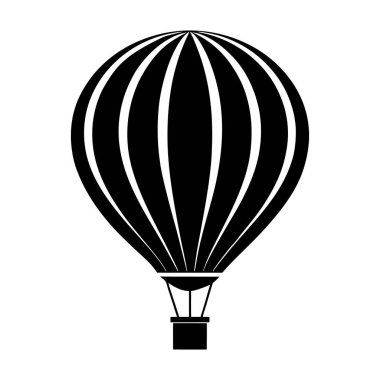 Sıcak Hava Balonu Silueti Simge Vektör İllüzyonu Beyaz Arkaplanda, Logolar ve Dcor için mükemmel. Sıcak Hava Balonunun Siyah ve Beyaz Silüeti 